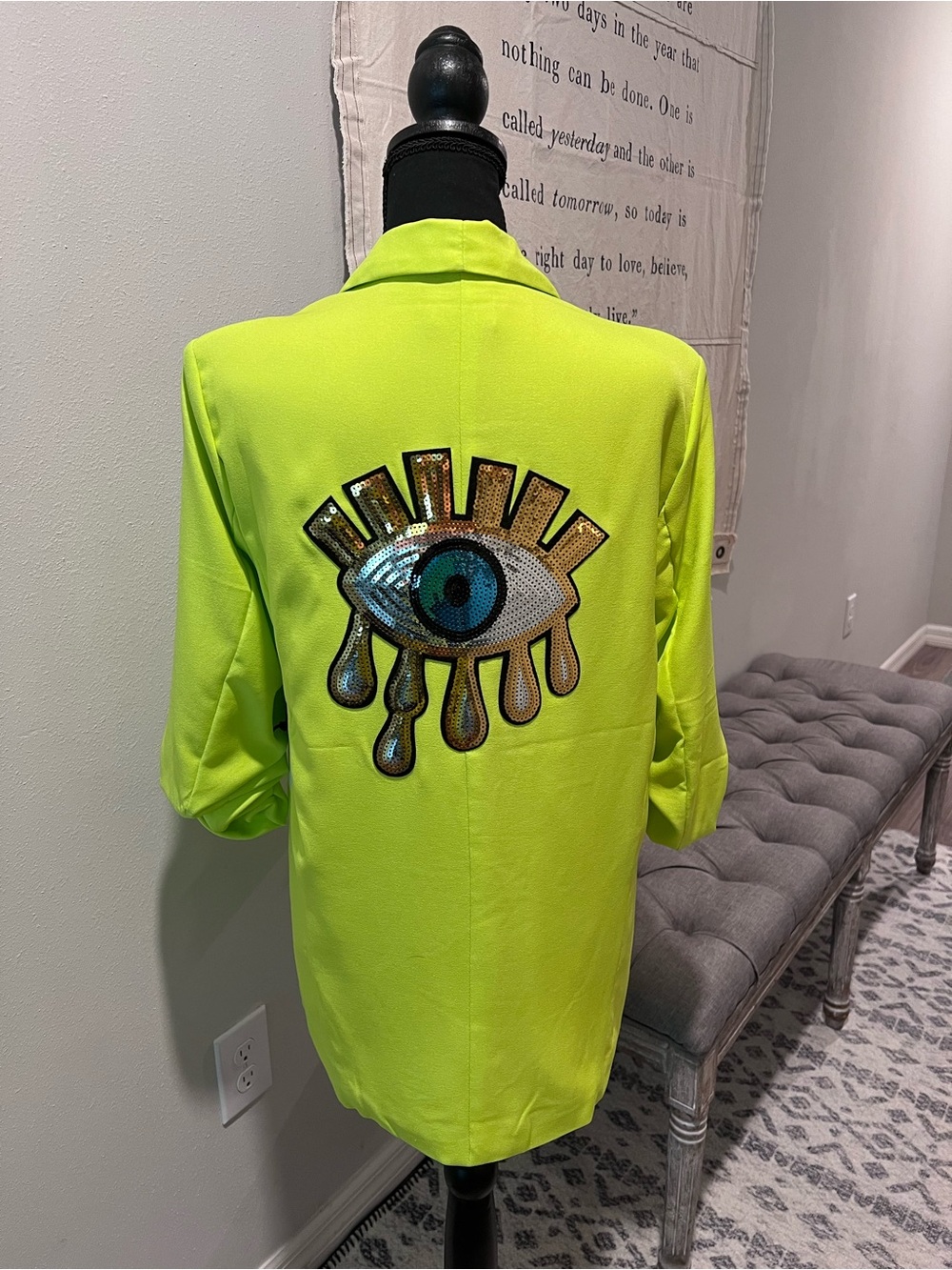 Neon Yellow Embellished Eye Blazer